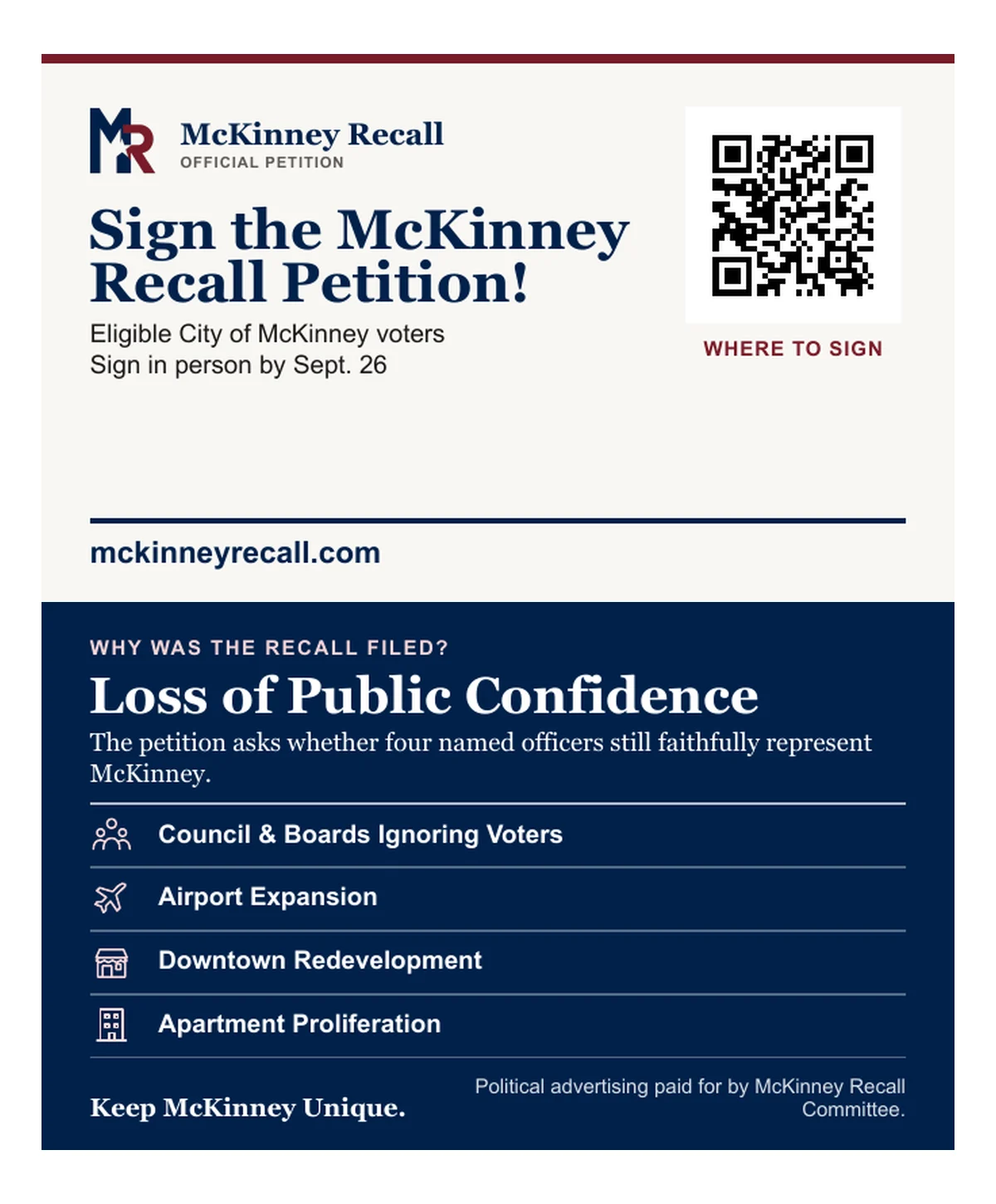 Front and back preview of the two-sided McKinney Recall business card